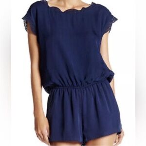 Joie Paolla navy silk crochet trim romper size small